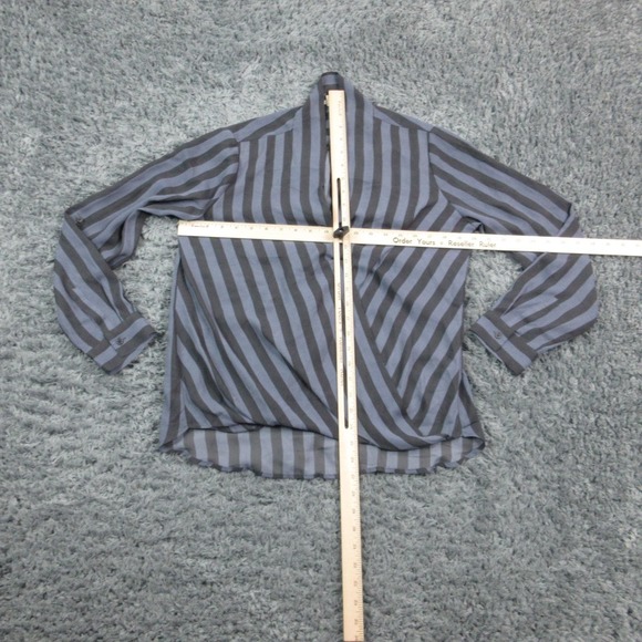 Pleione Shirt Womens Medium Black Blue Stripe Wrap Surplice V Neck Blouse Draped - Picture 3 of 9